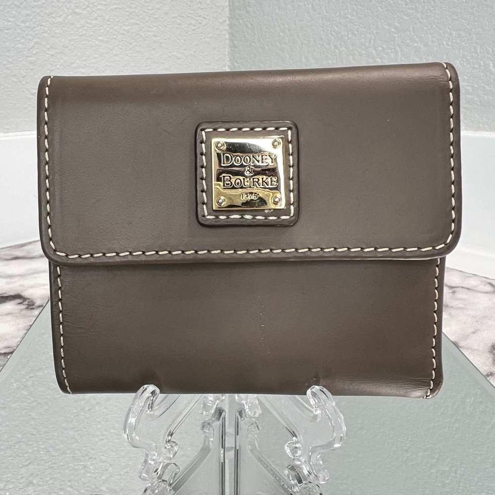 Dooney & Bourke Brown Leather Trifold Wallet with Gold Plaque